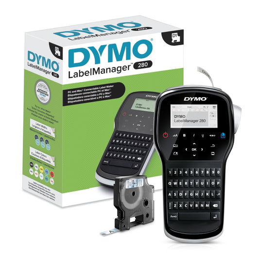 DYMO Label Maker, LabelManager 280 Rechargeable Portable Label Maker, Easy-to-Use, One-Touch Smart Keys, QWERTY Keyboard, PC and Mac Connectivity, For Home & Office Organization